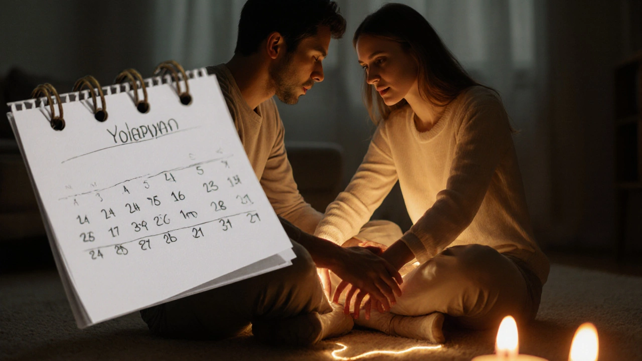 Pár po masáži spočívá, z jejich středu vyzařuje zlatá aura, symbolizující oxytocin a vzájemné spojení.