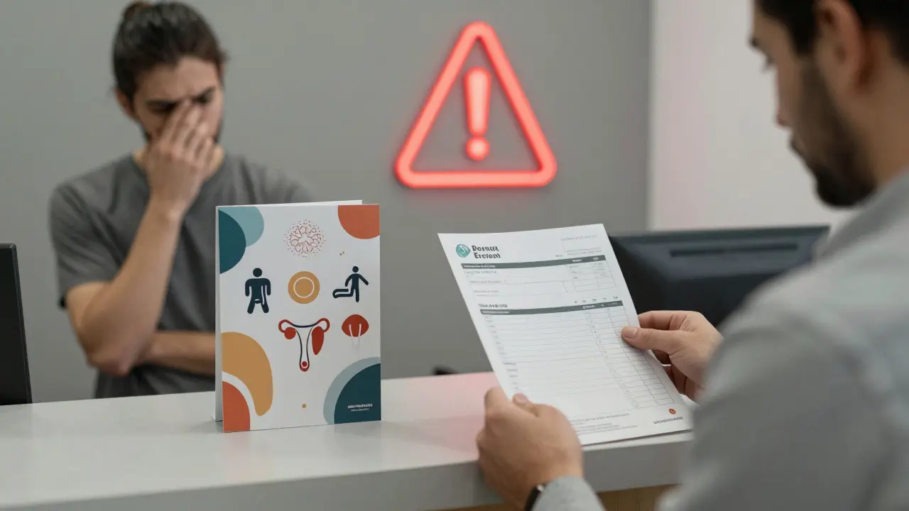 Klient s vysokým účtem v wellness centru, symbol nekrytí pojištěním.