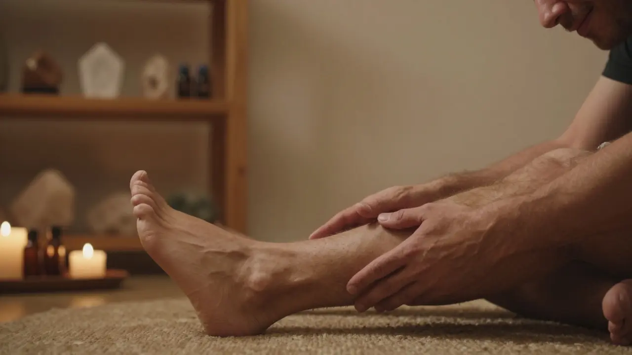 Ruce terapeuta a klienta se nacházejí v klidu nad tělem, světlo je teplé, prostředí klidné a bez doteku, jen přítomnost.