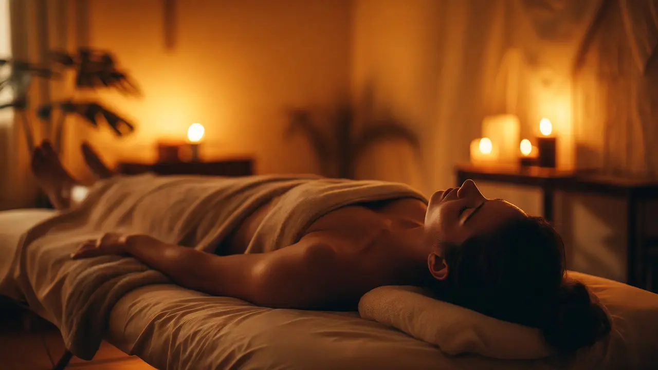 Relaxační atmosféra při tantrické masáži ve studiu
